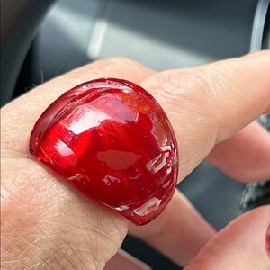 Vibrant Red Dome Glass Statement Ring